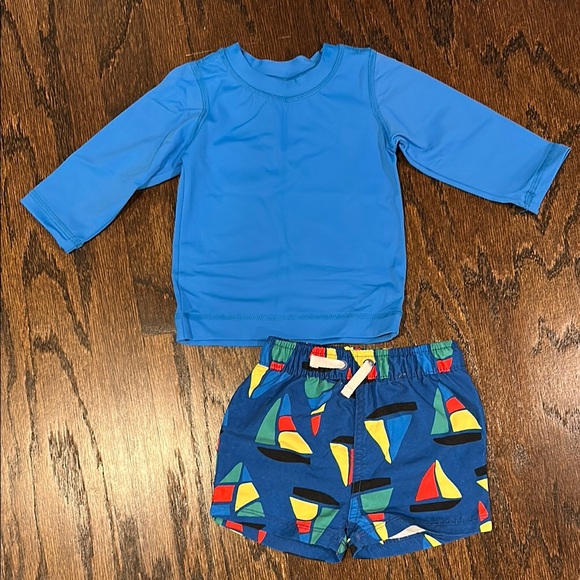 Hanna Andersson Blue Swim Set with Sailboat Print